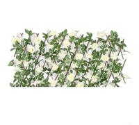 Treillis extensible en bois avec fleurs artificielles et feuilles pour décoration de jardin, clôture rétractable (blanc)