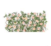 Treillis extensible en bois avec fleurs artificielles et feuilles pour décoration de jardin, clôture rétractable (blanc cassé)