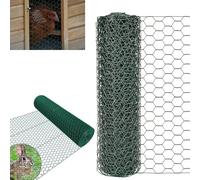 Treillis hexagonal galvanisé en PVC vert - 25 m × 1 m - Grillage hexagonal - 6 coins - Largeur des mailles : 25 mm - Tressage - Pour enclos de petits animaux, volière, lapin