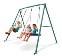 Trekassy Ensemble de balançoire double pour l'extérieur avec structure en métal, capacité jusqu'à 200 kg, balançoire de jardin avec hauteur réglable, balançoire nid pour l'extérieur pour enfants et