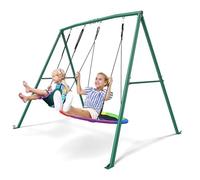 Trekassy Portique Balancoire Exterieur Enfant, capacité 200 kg avec 2 Balancoire, Cadre en Métal Robuste en A et Corde Réglable,pour Adulte et Enfant de 3 Ans+, pour Arrière-Cour Aire de Jeux