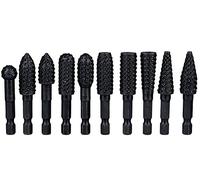Treki 10Pcs Ensemble de Râpes Rotatives pour Fraises 6.35 mm Fraises Rotatives de Poignée Hexagonale en Acier Carbone Outil de Sculpture pour Sculpture sur Bois, Polissage Métaux, Gravure, Noir