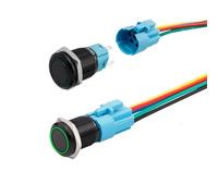 Treki 2PCS 16mm Interrupteur à Bouton-Poussoir Momentané On Off Bouton Étanche IP65 Rond Boutons Poussoirs avec Prise Pré-Câblée Trou de Montage 5/8" 12V 3A Bouton Poussoir Vert