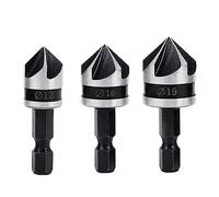 Treki 3PCS Fraises à Chanfreiner 90 Degrés 5 Flûte Fraise Conique à Noyer 12mm/16mm/19mm Fraise Bois 1/4" Hex Foret Fraisage Bois en Acier au Carbone Coupe de Chanfreinage de Bois