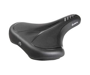 Trekking saddle, VELO - FIT TRAVELLER, XXL, 263 x 205 mm, black with silver stripes, on card