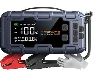 TREKURE Beta07 Démarreur de secours pour voiture 6000 A avec compresseur d’air 160 PSI, booster de batterie portable 12 V avec charge rapide PD 45 W, écran intelligent 3,3 po, LED 600 lm et gants isol