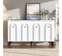 Trelomix Buffet moderne à 4 portes, blanc, 140 cm, design élégant, façade arquée 3D, étagères réglables, espace de rangement polyvalent pour le salon, la salle à manger et le couloir