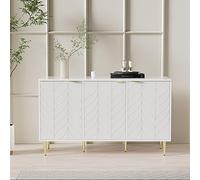 Trelomix Buffet moderne avec pieds et poignées dorés - Commode laquée - Coins arrondis - Pour chambre à coucher, salon et salle de bain - Motif floral - 2 étages et 6 compartiments - 127 x 45 x 75 cm