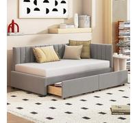 Trelomix Canapé-lit, multifonction, 90 x 200 cm, avec 2 grands tiroirs de rangement et sommier à lattes, tissu en velours doux pour la peau, gris