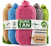 Tréma Eponge Reutilisable Lavable Lot de 5 + Sac de Lavage - Éponge Vaisselle Microfibre Double Face Grattante Anti-Rayure, Lavable en Machine, Dure jusqu'à 1 an - Cuisine & Salle de Bain
