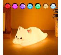 Tremdwoto Veilleuse Enfant,7 couleurs Veilleuse Chat,Veilleuses Bébé Régler la luminosité Minuterie 1/3 Heure,Kawaii Décoration de chambre，Cadeaux et surprises pour garçons et filles