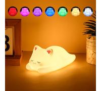 Tremdwoto Veilleuse Enfant,7 couleurs Veilleuse Chat,Veilleuses Bébé Régler la luminosité Minuterie 1/3 Heure,Décoration de chambre，Cadeaux et surprises pour garçons et filles
