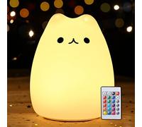 Tremdwoto Veilleuse Enfant veilleuse lapin，7 Couleurs Portable lampe lapin，Veilleuses bebe Minuterie 1/3 Heure， ，Cadeaux et surprises pour garçons et filles (big cat-remote)