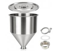 Trémie d'alimentation en acier inoxydable + couvercle + kit de serrage, 5 L, sortie de 5,1 cm, grand entonnoir en métal, pour machine de remplissage de liquide de pâte, pour équipement de l'industrie