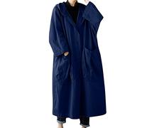 Trench à capuche pour femme Long Oversize Coupe-vent Femmes Automne Léger Coupe-vent Col en V Baggy Mode Longue Homme Veste de loisirs Lassige Tailles Surtailles Cardigan, bleu, taille unique