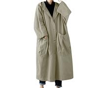 Trench à capuche pour femme Long Oversize Coupe-vent Femmes Automne Léger Coupe-vent Col en V Baggy Mode Longue Homme Veste de loisirs Lassige Tailles Surtailles Cardigan, kaki, taille unique