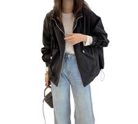 Trench Coat À Capuche pour Femme Veste Courte Décontractée À Fermeture Éclair Coupe Vent Tendance pour L'Automne Vêtements D'Extérieur Surdimensionnés Coupe Vent Manteau Ample Veste De Sport