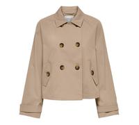 Trench coat beige uni coupe droite avec un col français et 6 gros boutons L