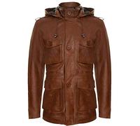 Trench Coat Bronzer en Cuir à Poches Multiples Avec Capuche Pour Hommes 2XL