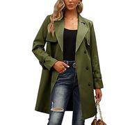 Trench Coat Croisé Coupe Vent Classique À Revers pour Femme Élégant Caban avec Ceinture Manches Longues Décontracté Automne Hiver Vert Armée Taille L