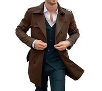 Trench coat croisé pour homme, ceinturé, à revers crantés