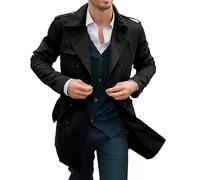 Trench coat croisé pour homme, ceinturé, à revers crantés