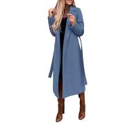 Trench Coat En Laine pour Femme Style Décontracté Épais Longueur Au Sol Classique Col À Revers Cranté Ouvert Sur Le Devant Ceinture Veste Longue Élégant Vêtements D'Extérieur D'Affaires