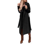 Trench Coat En Laine pour Femme Style Décontracté Épais Longueur Au Sol Classique Col À Revers Cranté Ouvert Sur Le Devant Ceinture Veste Longue Élégant Vêtements D'Extérieur D'Affaires