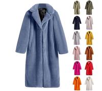 Trench Coat Femme Long Manteau d'hiver Femme Chaud Doublé Veste en Peluche Élégante Veste Doudou Grandes Tailles Manteau Moelleux Veste de Transition Revers Manteau Laine Couleur Unie Manteau Peluche