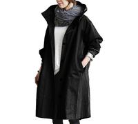 Trench Coat Femme,Trenchs pour Femmes Vestes D'Hiver Softshell Coupe-Vent À Capuche Légers Amples Longs Parkas Vêtements D'Extérieur Décontractés pour La Marche La Randonnée et Le Camping Noi
