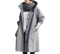 Trench Coat Femme,Trenchs pour Femmes Vestes D'Hiver Softshell Coupe-Vent À Capuche Légers Amples Longs Parkas Vêtements D'Extérieur Décontractés pour La Marche La Randonnée et Le Camping Gri