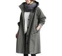 Trench Coat Femme,Trenchs pour Femmes Vestes D'Hiver Softshell Coupe-Vent À Capuche Parka Longue et Ample Vêtements D'Extérieur Décontractés pour La Marche La Randonnée et Le Camping Gris Fonc