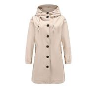 Trench Coat Femme,Vestes Imperméables Légères et Longues pour Femmes Coupe-Vent À Capuche Parka Softshell Respirante Manteaux D'Extérieur Actifs pour La Marche Kaki Taille M