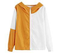 Trench Coat Hiver Manteau à Capuche De Sport Sweatshirt Long Hoodie Mince Vestes Zippé Patchwork A Manche Longue Jacket (XL(EU44), Jaune)