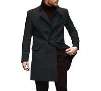 Trench coat homme long croisé, caban court d'hiver, veste chaude à revers cranté, noir, taille XL