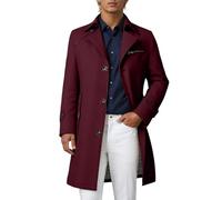 Trench Coat Homme Long Revers Épais Manteau d'hiver Simple Ligne Mi-Longueur Coupe-Vent Classique Slim Fit Transition Manteau Coupe-Vent Overcoat Décontracté Loden, O rouge., 4XL