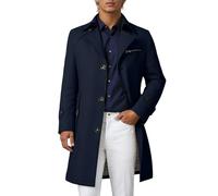 Trench Coat Homme Long Revers Épais Manteau d'hiver Simple Ligne Mi-Longueur Coupe-Vent Classique Slim Fit Transition Manteau Coupe-Vent Overcoat Décontracté Loden, O bleu., 4XL