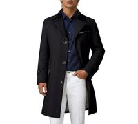 Trench Coat Homme Long Revers Épais Manteau d'hiver Simple Ligne Mi-Longueur Coupe-Vent Classique Slim Fit Transition Manteau Coupe-Vent Overcoat Décontracté Loden, O Noir., 4XL
