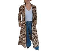 Trench-coat long à imprimé léopard et col de costume formel à la mode pour femmes Trench-coat classique à revers élégant et sur mesure avec design de poche (Léopard 2,Grand)