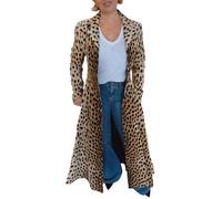 Trench-coat long à imprimé léopard et col de costume formel à la mode pour femmes Trench-coat classique à revers élégant et sur mesure avec design de poche (Léopard 1,TTG)