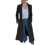 Trench-coat long à imprimé léopard et col de costume formel à la mode pour femmes Trench-coat classique à revers élégant et sur mesure avec design de poche (Noir,S)
