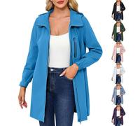 Trench-coat - Long manteau de pluie pour femme, manteau de pluie coupe-vent de couleur pure, veste de pluie unie tendance, vêtements d'extérieur basiques d'automne avec poches à fermeture éclair