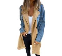 Trench-Coat Mi-Long avec Coutures en Denim, Veste en Jean à Manches Longues avec Revers Crantés, Trench-Coat pour Femme, Manteau D'extérieur à Revers Classique (Bleu,L)
