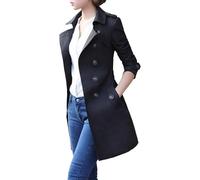 Trench-coat noir à double boutonnage pour femme, trench-coat mi-long, imperméable, coupe-vent, revers