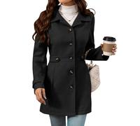 Trench coat noir pour femme, coupe droite, revers cranté, mi long, en mélange de matières, idéal pour l'automne et l'hiver, veste chaude et élégante, noir, taille XL
