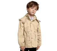 Trench-Coat pour Enfants, imperméable Long à Capuche, Coupe-Vent d'automne, Veste d'extérieur décontractée (Khaki, 7-8 Years)
