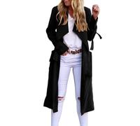 Trench-coat pour femme élégant couleur unie veste coupe-vent manches longues revers manteau long classique mi-saison léger été mode trench avec capuche ample décontracté veste mi-saison