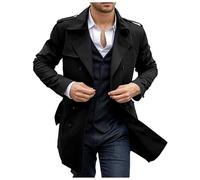 Trench-coat pour homme - Couleur bloc - Longueur moyenne - Veste d'hiver - Col montant - Fermeture boutonnée - Coupe droite - Coupe rétro - Manteau d'hiver tendance - Coupe régulière - Veste de