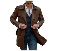 Trench-coat pour homme - Couleur bloc - Longueur moyenne - Veste d'hiver - Col montant - Fermeture boutonnée - Coupe droite - Coupe vent - Confort - Veste chaude - Coupe régulière - Veste de