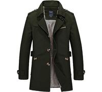 Trench coat pour homme - Coupe ajustée - Manteau en laine - Parka d'affaires - Manteau d'hiver décontracté - Coupe-vent - Veste à fermeture éclair - Veste de loisirs, vert, L